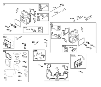 Cylinder Head Group Diagram and Parts List for 44N877-0020-G1 400000 - 699999 Briggs and Stratton Engine